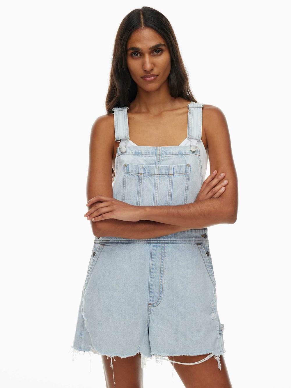 DENIM FORUM The '90s Silvie Baggy Shortall in Distressed Bleach Bleu - Picture 5 of 11